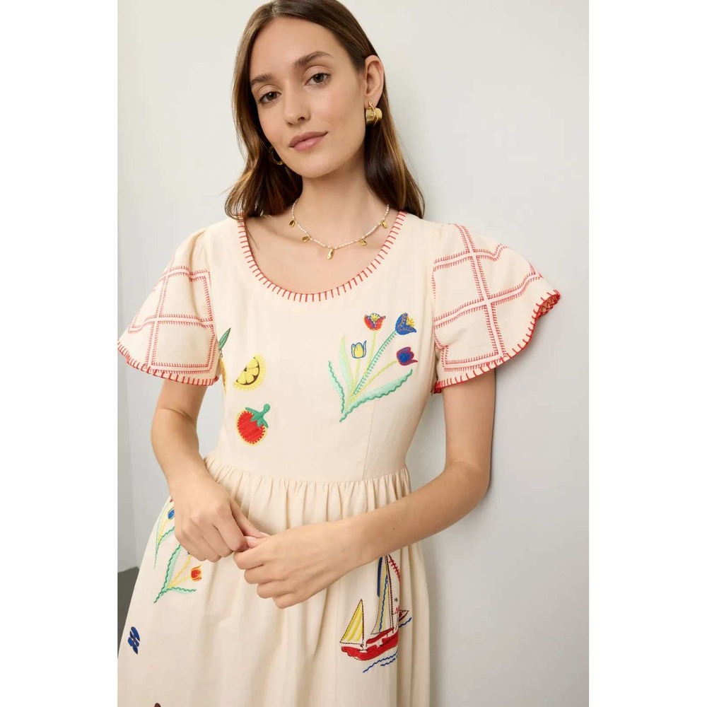Hunter Bell Marley Embroidered Midi Dress Size 0